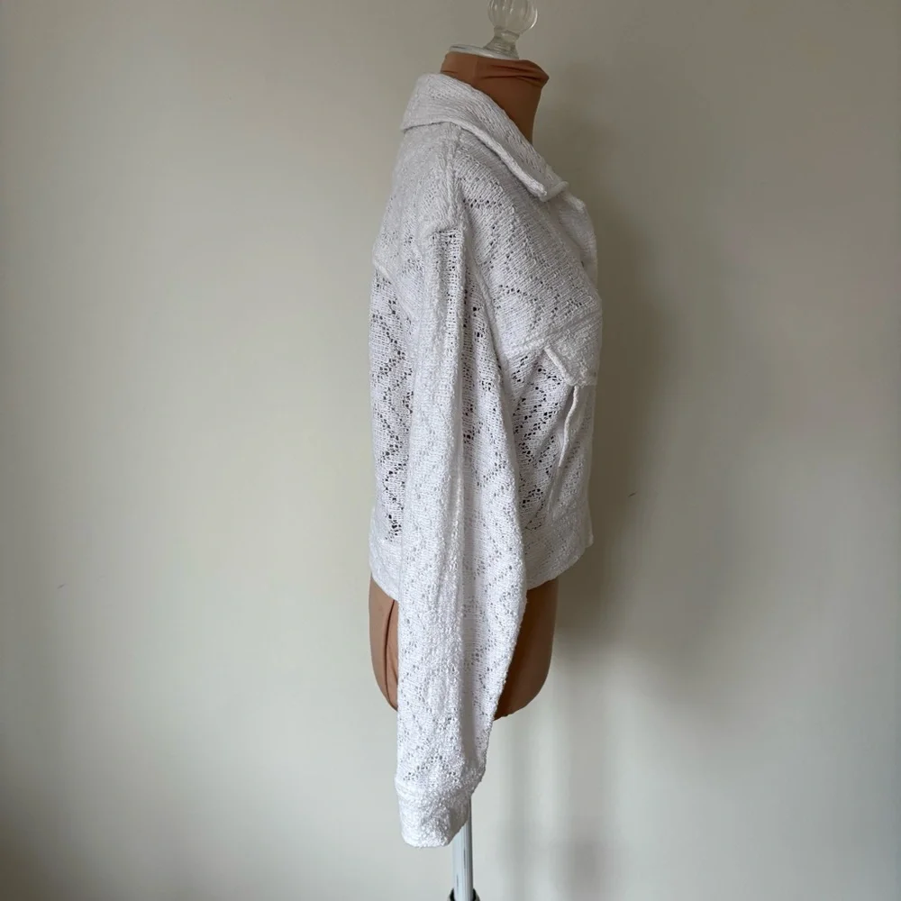 Iro Uliana Crochet Crispy White Snap Button Front Denim Style Jacket Size 36/4
